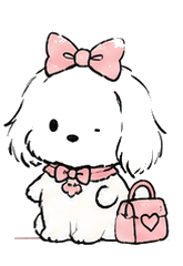 Bimmer, illustrated with a pink bow and handbag