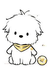 Romeo, illustrated with a yellow scarf and ball