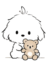 Won, illustrated holding a teddy bear